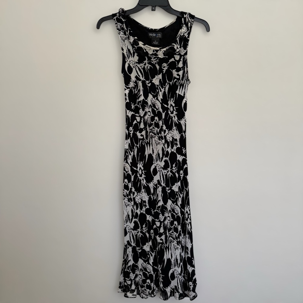 Style & Co Black Floral Midi Slip Dress Sz 2P Grunge Fairy Whimsigoth Dark Roman